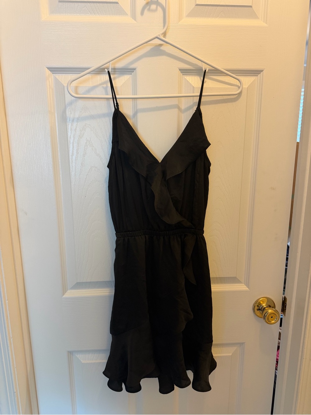 Express Black Ruffle V-Neck Spaghetti Strap Mini Dress